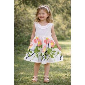 Hurave Toddler Girls White Floral Embroidered Dress Size 2–3